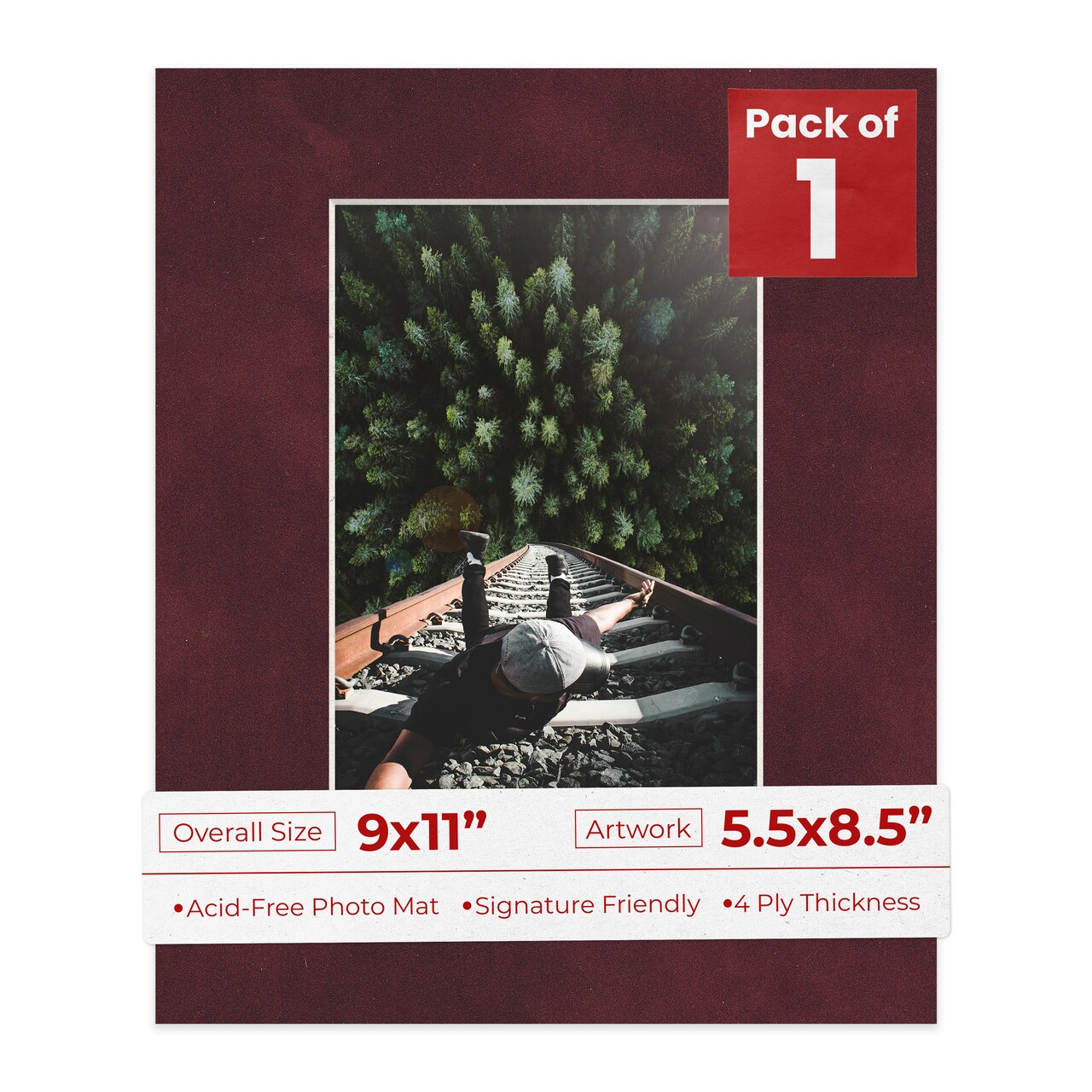 Dark Red Suede Mat Board for 9x11 Frames - Fits 5.5x8.5 Photos